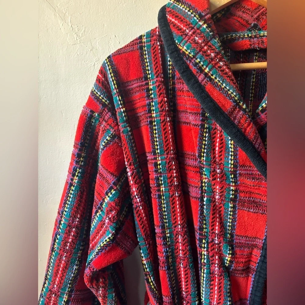 Vintage Red Plaid Terrycloth Robe with Belt